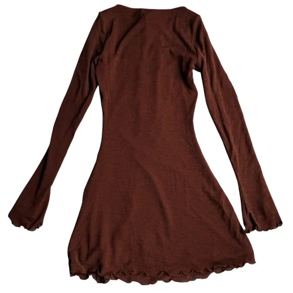 NWT Princess Polly Dejonge Ring Detail Long Sleeve Minidress Brown US 2 - Picture 9 of 9